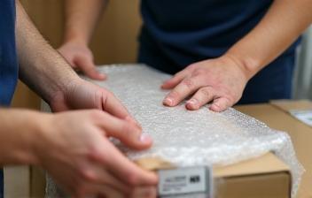 Équipe emballant soigneusement des objets fragiles